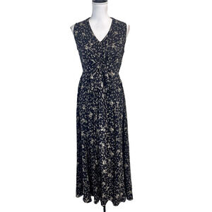 Dana Buchman Dress sz 10 Black Floral Silk Long Maxi Flowing Wedding Wedding Bow